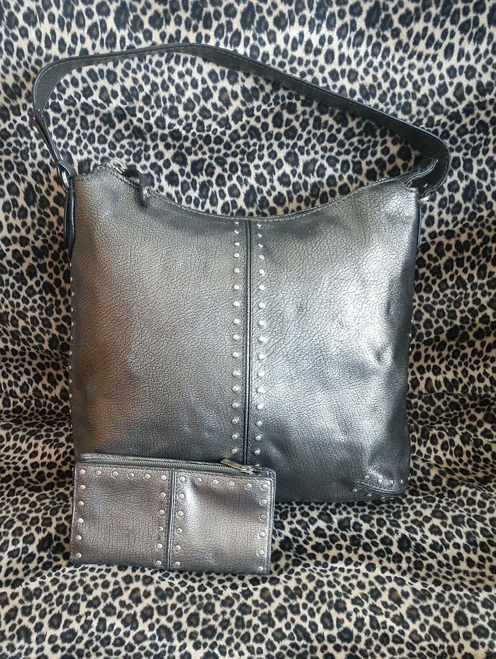 Michael Kors Metallic Silver Studded Shoulder Bag with Wallet